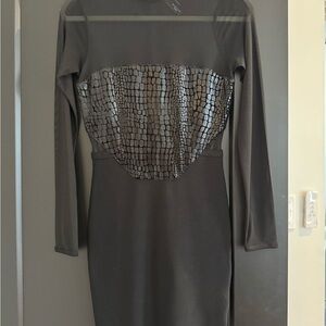 Guess by Marciano Black Long-Sleeve Sheath Dress with Croc-Texture Bust